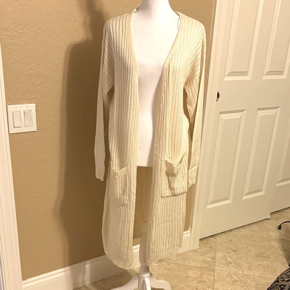 moon & madison Ivory Open-Front Cardigan/ Duster, Size Medium